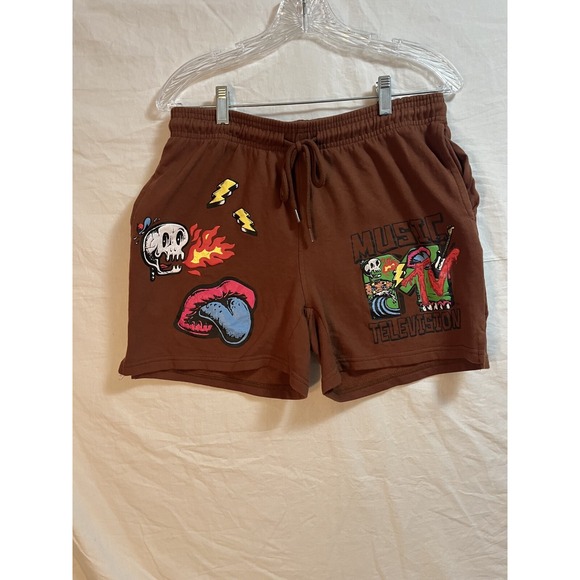 MTV Viacom Brown Shorts M Mens Printed 0038 - Picture 1 of 8